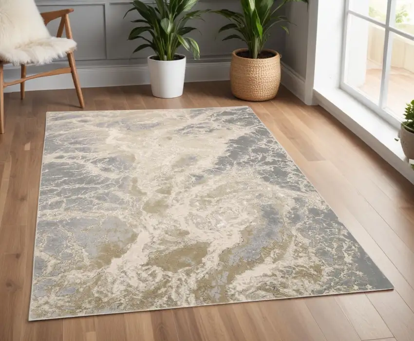 Gray and Ivory Abstract Non Skid Area Rug Photo 1