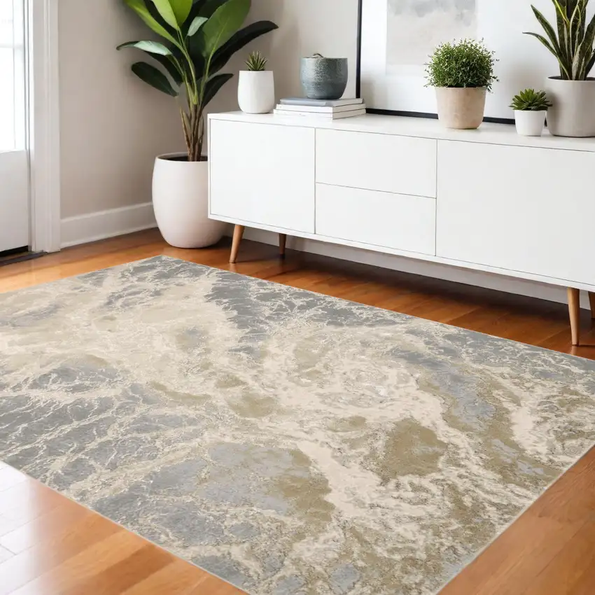 Ivory Tan And Gray Abstract Area Rug Photo 1