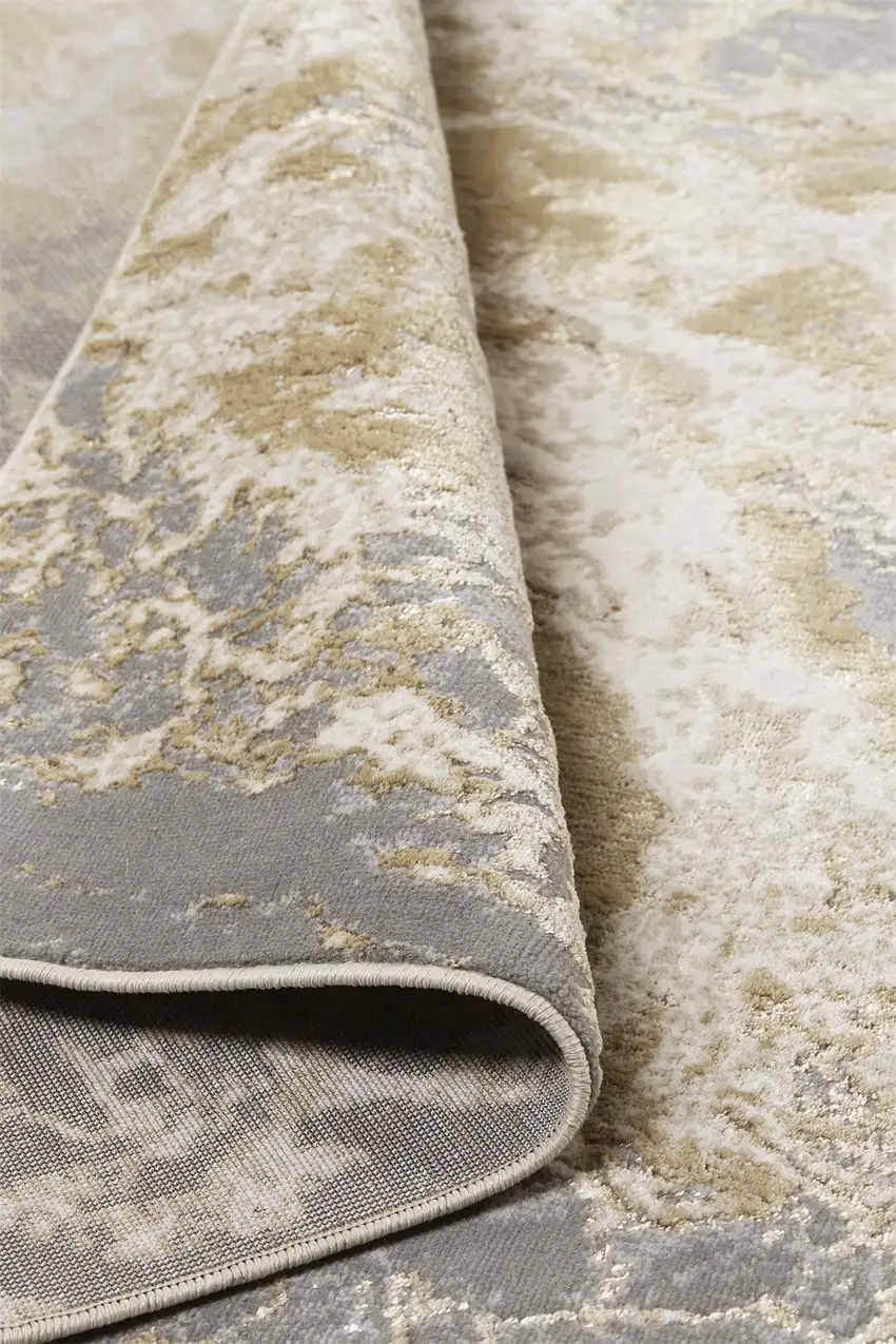 Ivory Silver And Gold Abstract Area Rug Photo 9