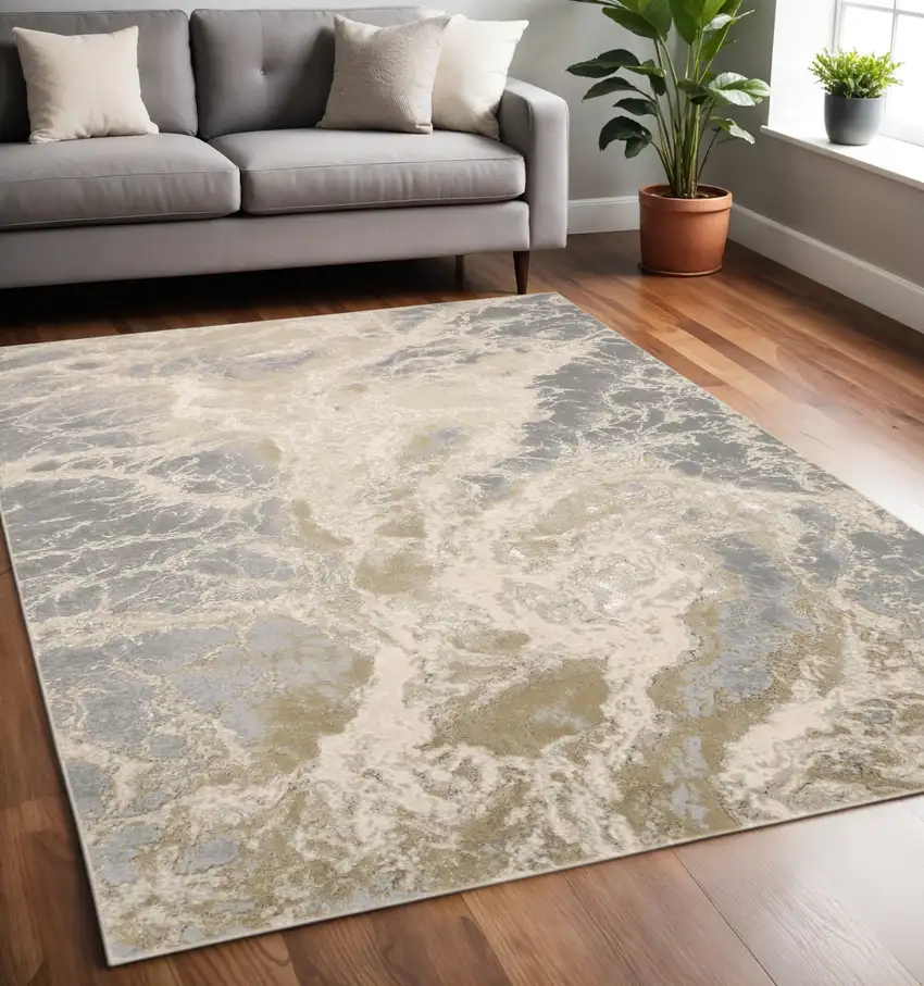 Ivory Tan And Gray Abstract Area Rug Photo 1