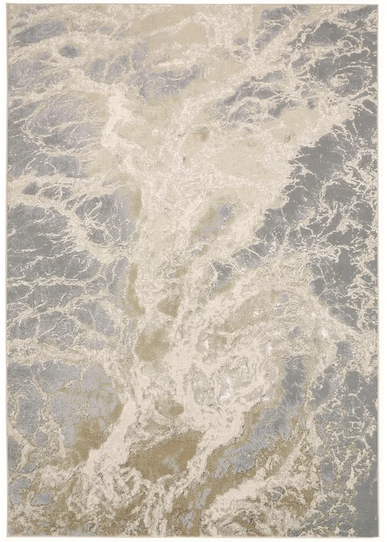Ivory Silver And Gold Abstract Stain Resistant Area Rug Photo 2