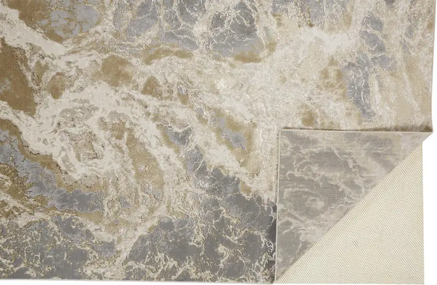 Ivory Silver And Gold Abstract Stain Resistant Area Rug Photo 8
