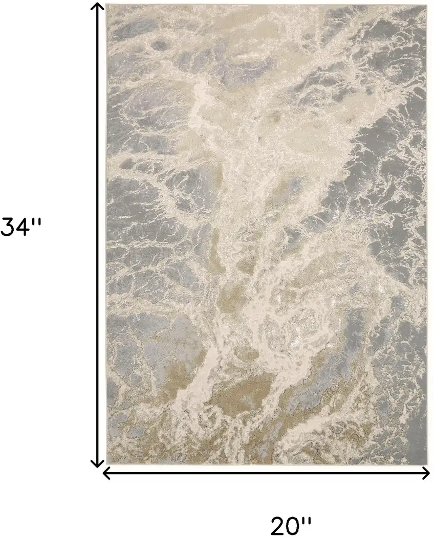 Ivory Silver And Gold Abstract Stain Resistant Area Rug Photo 6