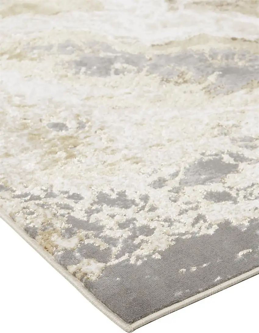 Ivory Silver And Gold Abstract Stain Resistant Area Rug Photo 7