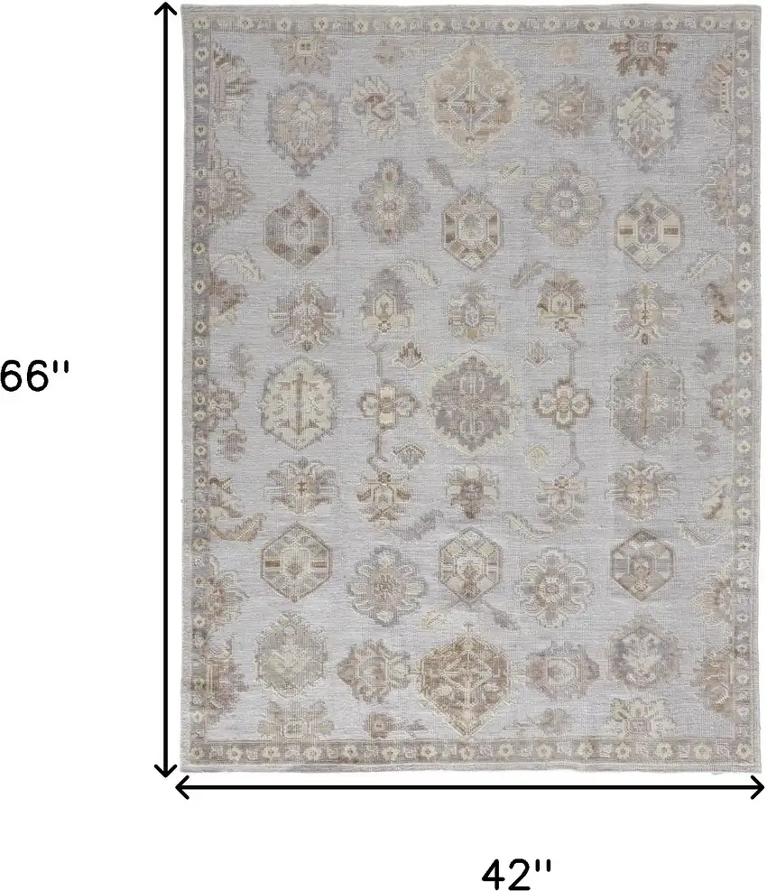 Ivory Silver And Tan Floral Hand Knotted Stain Resistant Area Rug Photo 10