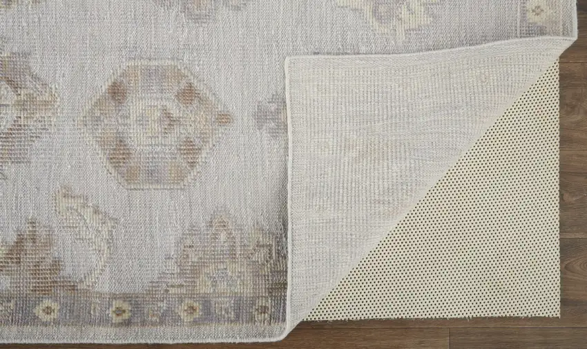 Ivory Silver And Tan Floral Hand Knotted Stain Resistant Area Rug Photo 3