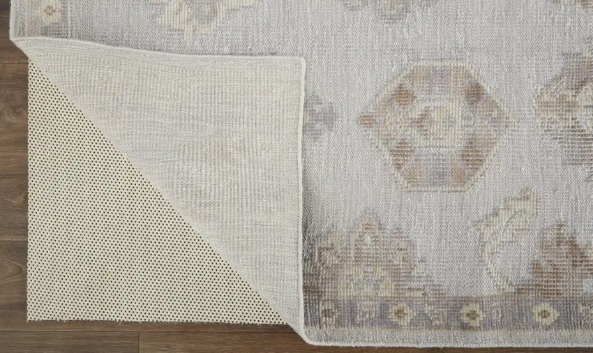 Ivory Silver And Tan Floral Hand Knotted Stain Resistant Area Rug Photo 4