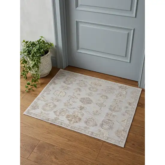 Ivory Silver And Tan Floral Hand Knotted Stain Resistant Area Rug Photo 1