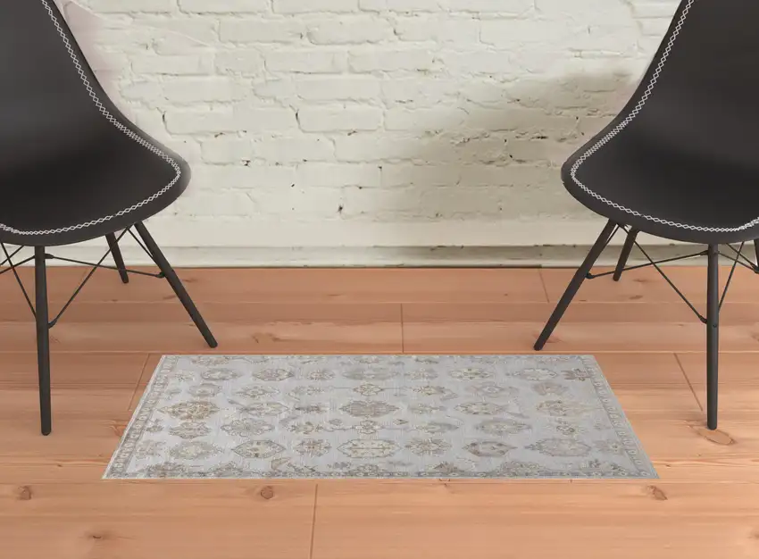 Ivory Silver And Tan Floral Hand Knotted Stain Resistant Area Rug Photo 2