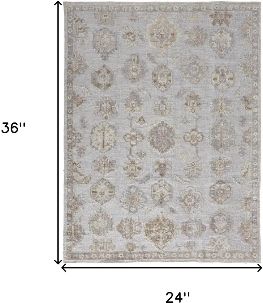 Ivory Silver And Tan Floral Hand Knotted Stain Resistant Area Rug Photo 10