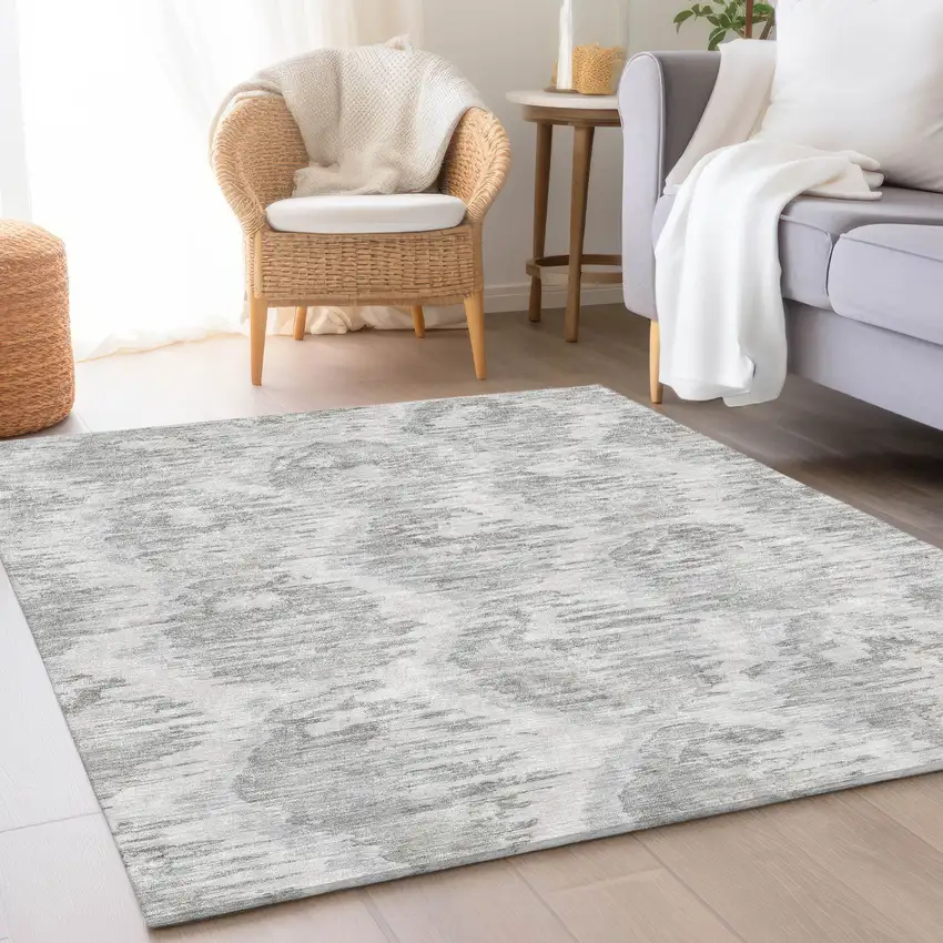 Ivory Silver And Taupe Abstract Washable Indoor Outdoor Area Rug Photo 8
