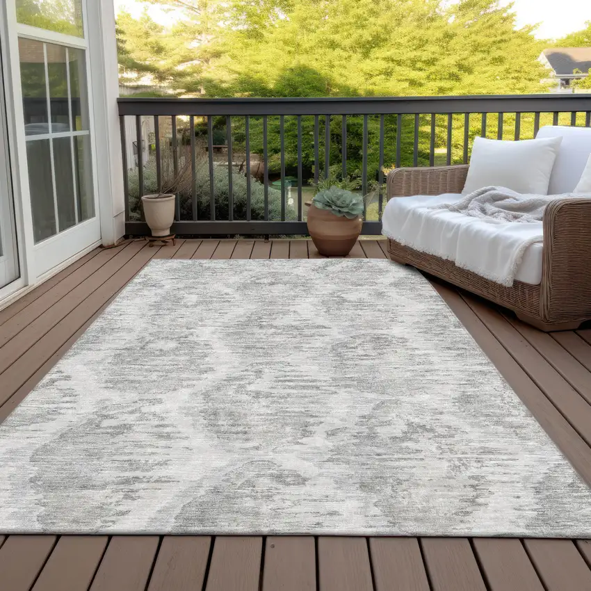 Ivory Silver And Taupe Abstract Washable Indoor Outdoor Area Rug Photo 7