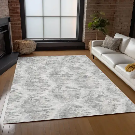 Ivory Silver And Taupe Abstract Washable Indoor Outdoor Area Rug Photo 9
