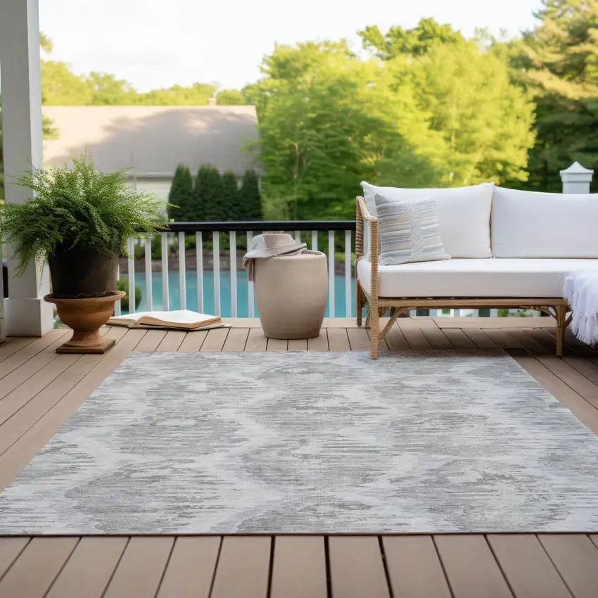 Ivory Silver And Taupe Abstract Washable Indoor Outdoor Area Rug Photo 9