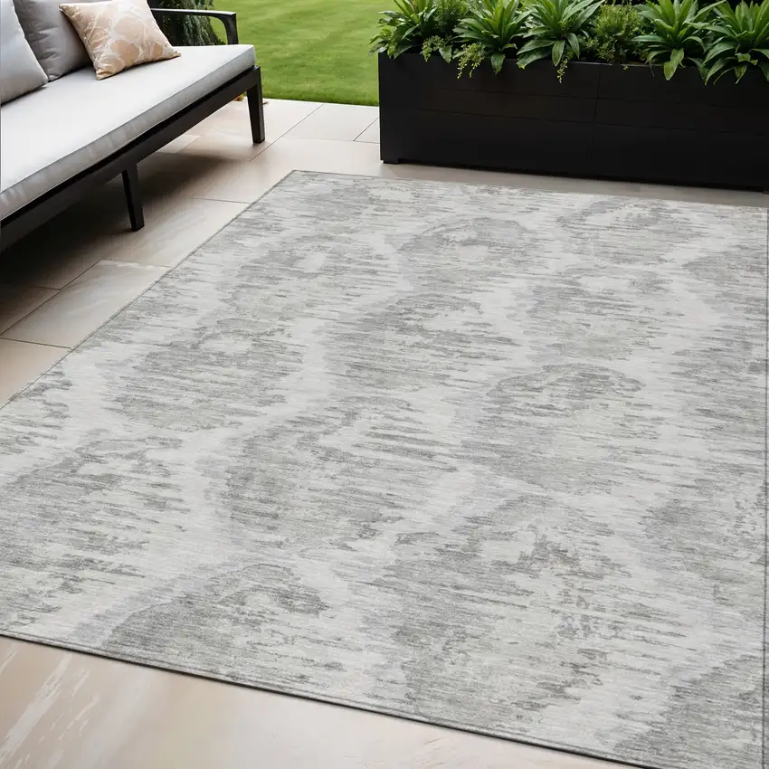 Ivory Silver And Taupe Abstract Washable Indoor Outdoor Area Rug Photo 1