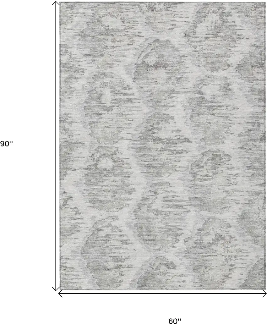Ivory Silver And Taupe Abstract Washable Indoor Outdoor Area Rug Photo 3