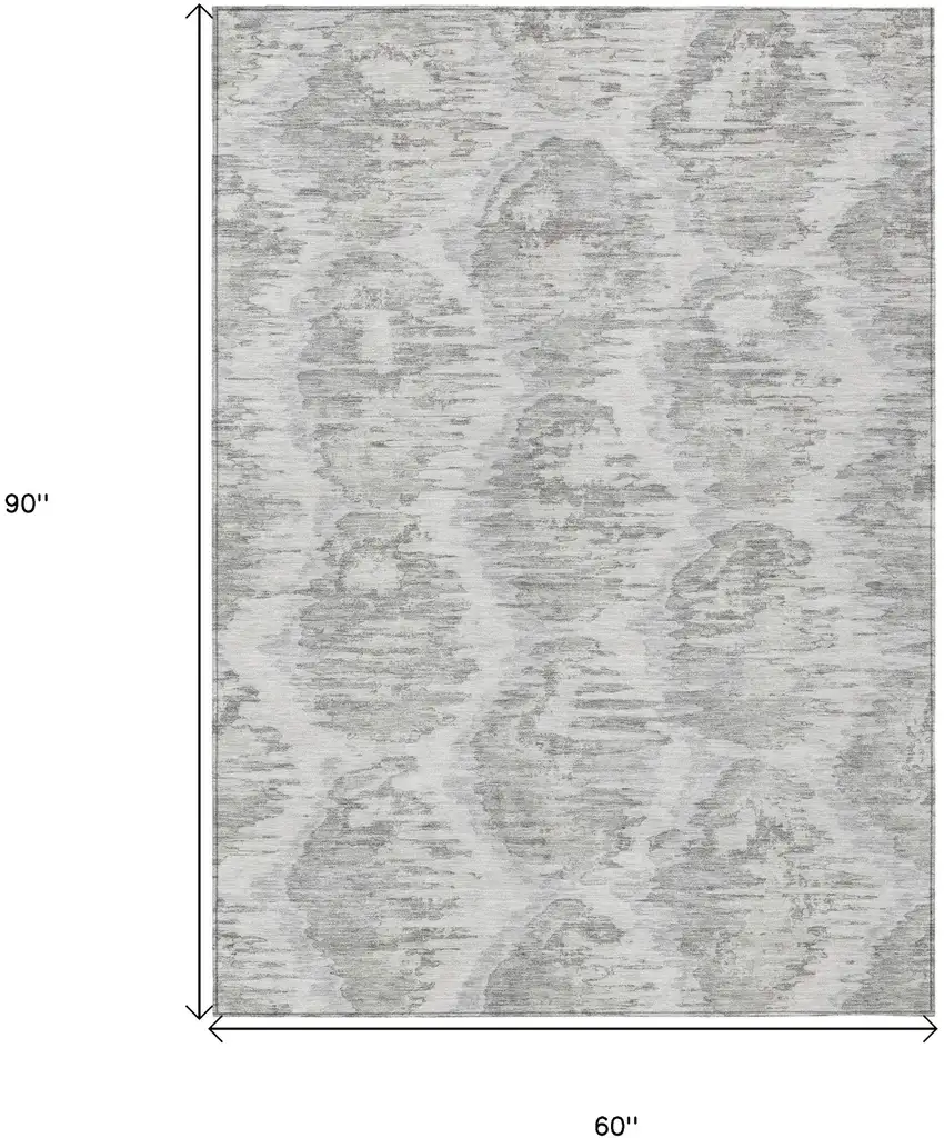 Ivory Silver And Taupe Abstract Washable Indoor Outdoor Area Rug Photo 3