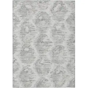 Photo of Ivory Silver And Taupe Abstract Washable Indoor Outdoor Area Rug