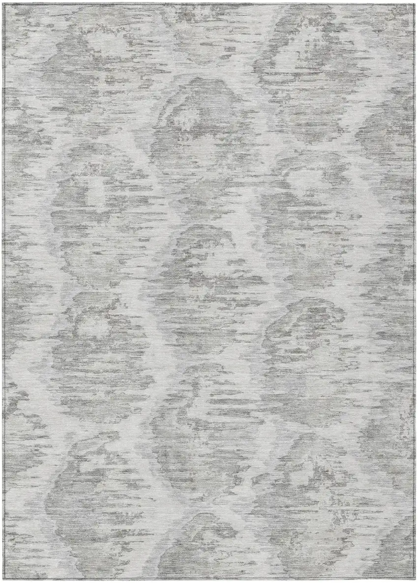 Ivory Silver And Taupe Abstract Washable Indoor Outdoor Area Rug Photo 1