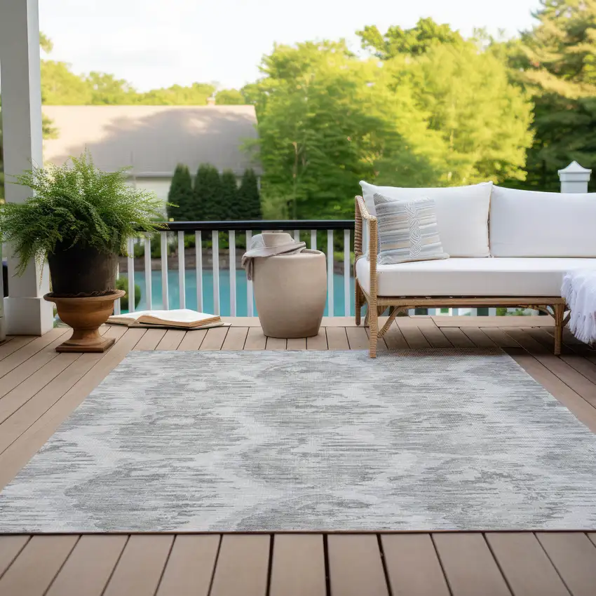 Ivory Silver And Taupe Abstract Washable Indoor Outdoor Area Rug Photo 9