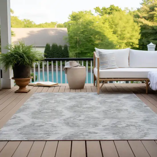 Ivory Silver And Taupe Abstract Washable Indoor Outdoor Area Rug Photo 9