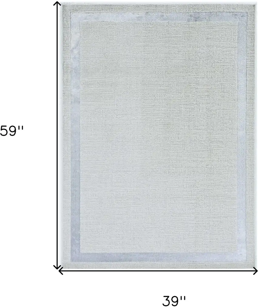 3'X5' Ivory Silver Machine Woven Bordered Indoor Area Rug Photo 5