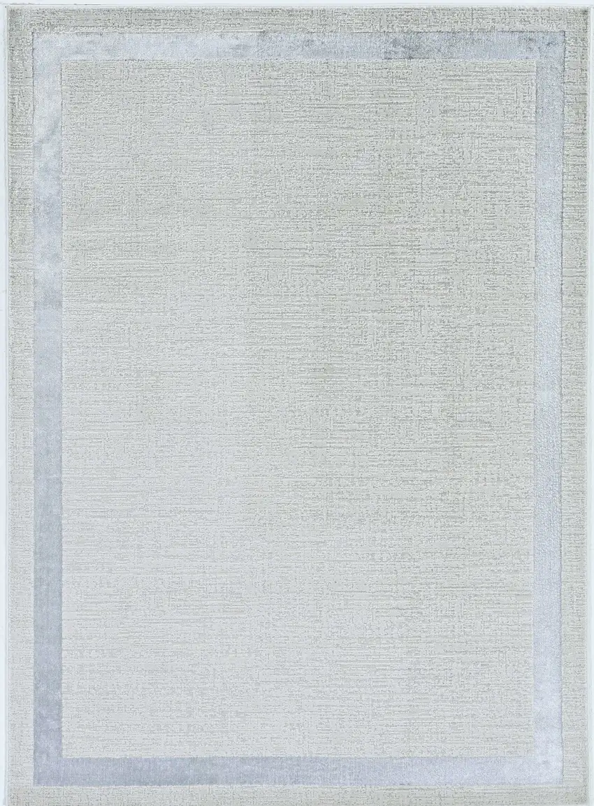 Ivory Silver Machine Woven Bordered Indoor Area Rug Photo 2