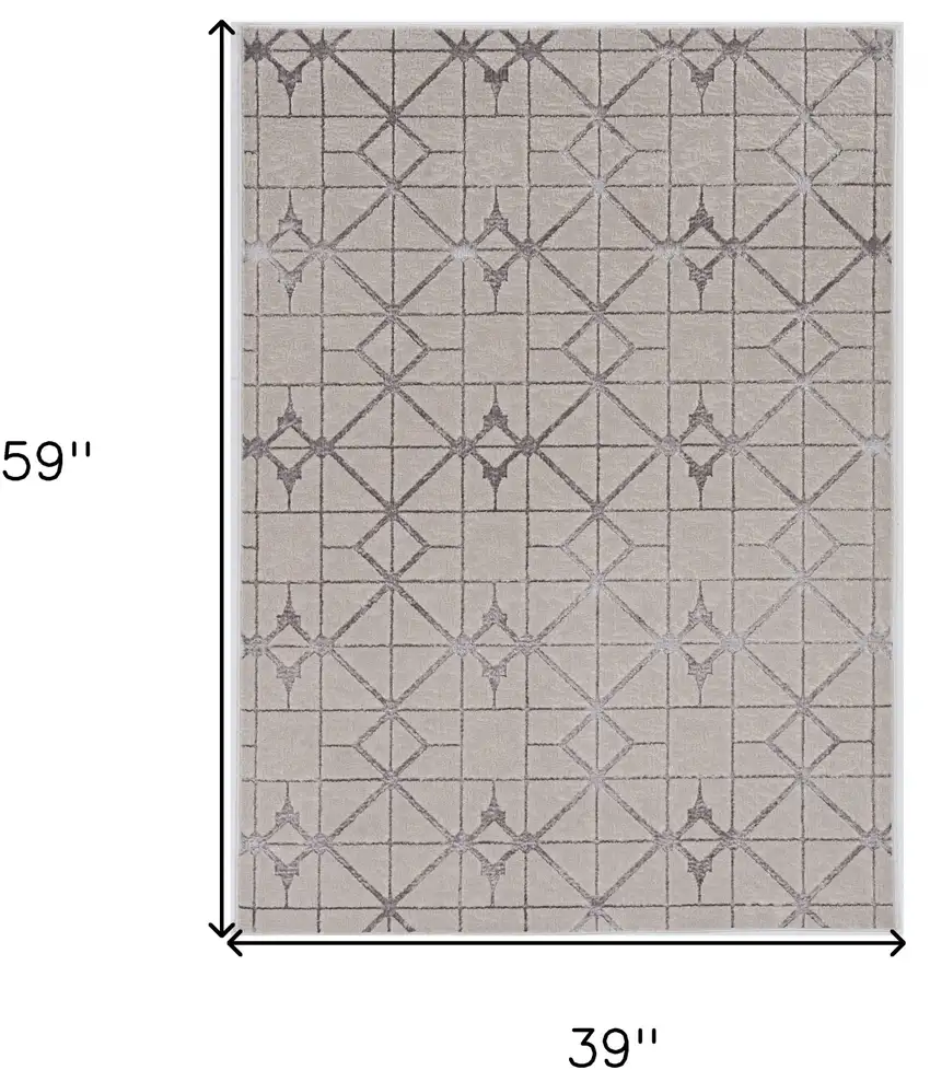3'X5' Ivory Silver Machine Woven Geometric Indoor Area Rug Photo 3