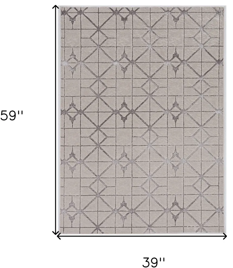 Ivory Silver Machine Woven Geometric Indoor Area Rug Photo 4