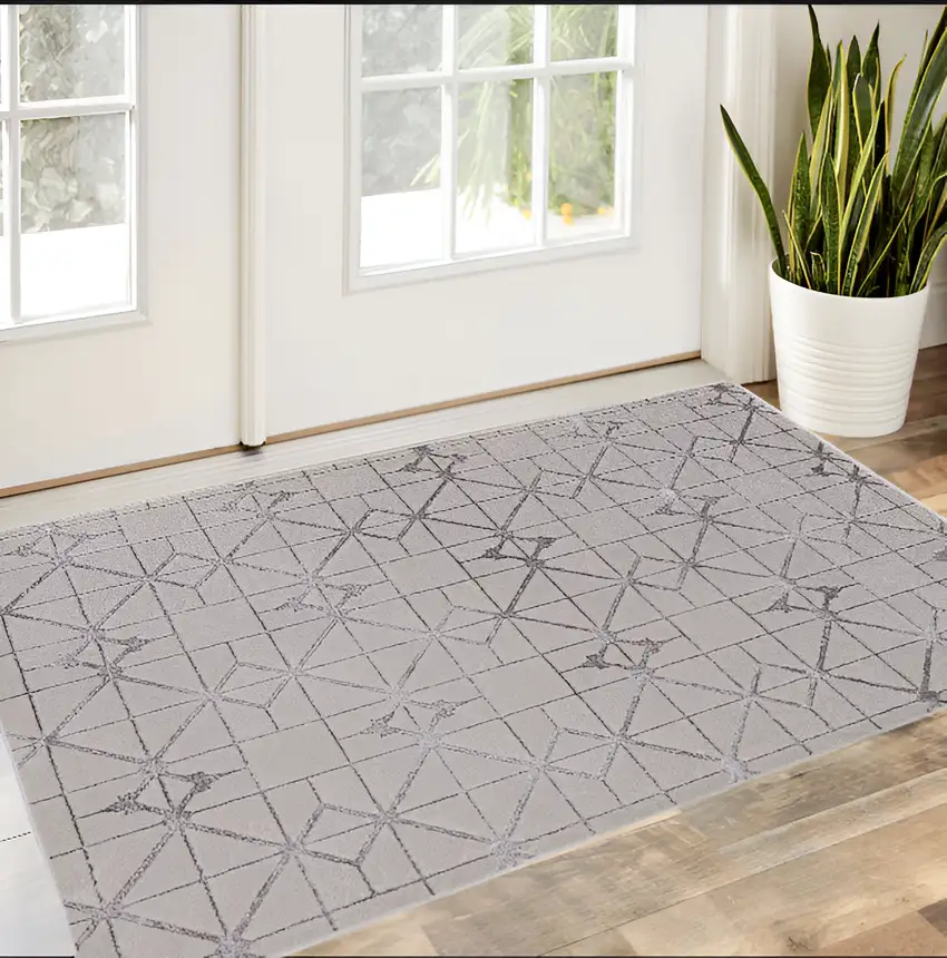 Gray and Ivory Geometric Area Rug Photo 1