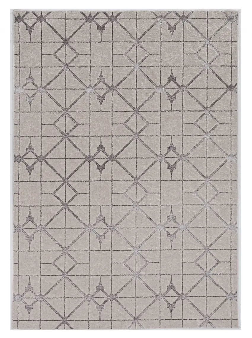Ivory Silver Machine Woven Geometric Indoor Area Rug Photo 1