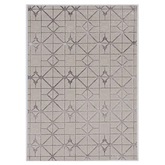 Ivory Silver Machine Woven Geometric Indoor Area Rug Photo 1