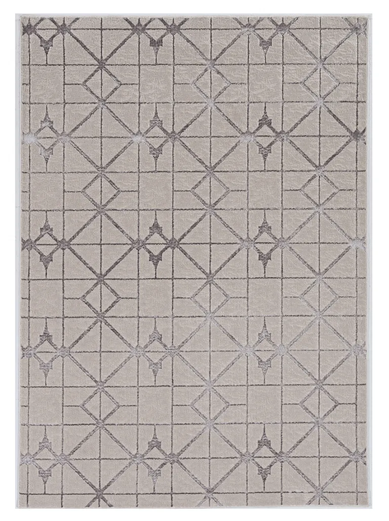 Ivory Silver Machine Woven Geometric Indoor Area Rug Photo 1