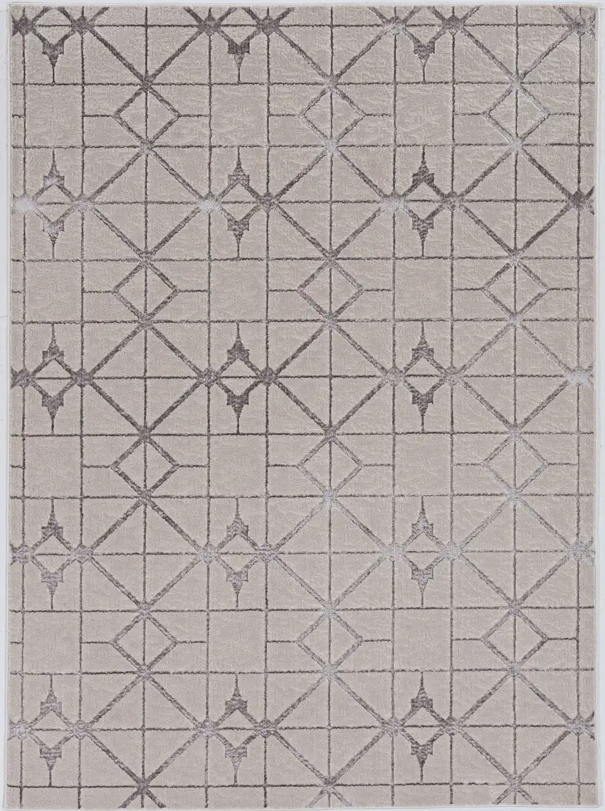 Ivory Silver Machine Woven Geometric Indoor Area Rug Photo 2