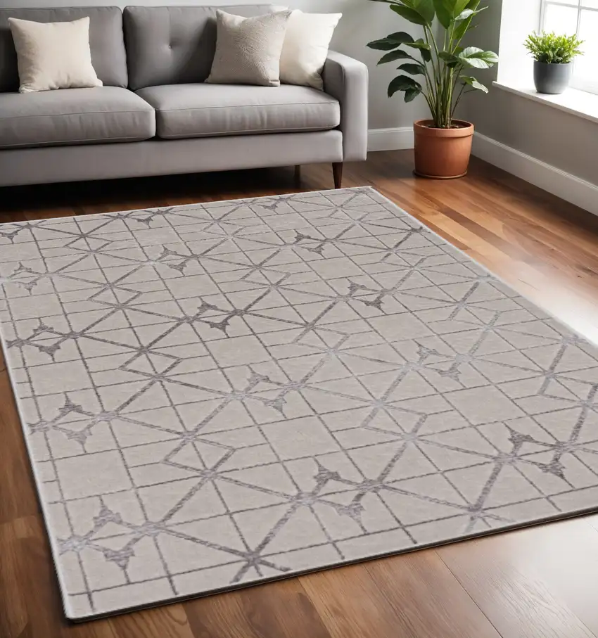Ivory And Brown Geometric Area Rug Photo 1