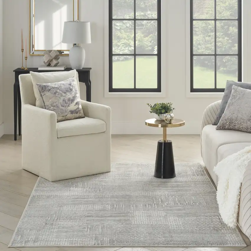 Ivory Silver and Gray Abstract Non Skid Area Rug Photo 5