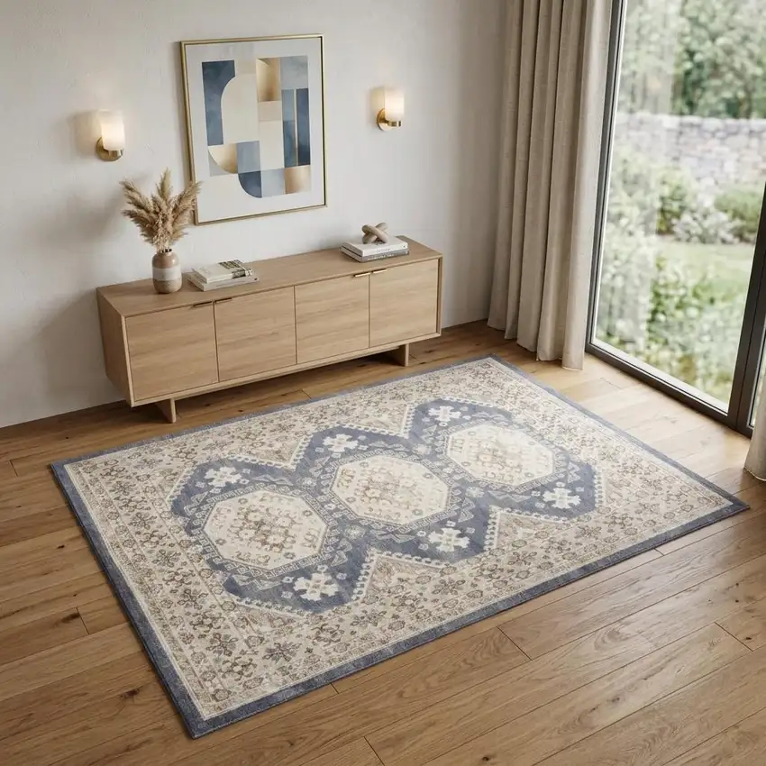 Ivory Silver and Gray Abstract Non Skid Area Rug Photo 1