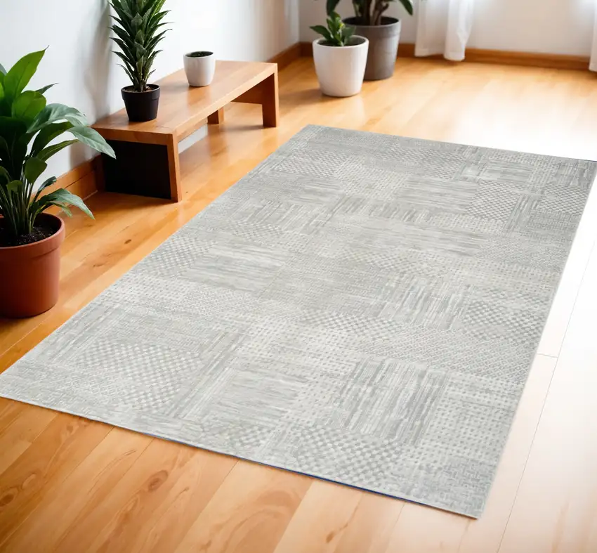 Ivory Silver and Gray Abstract Non Skid Area Rug Photo 1