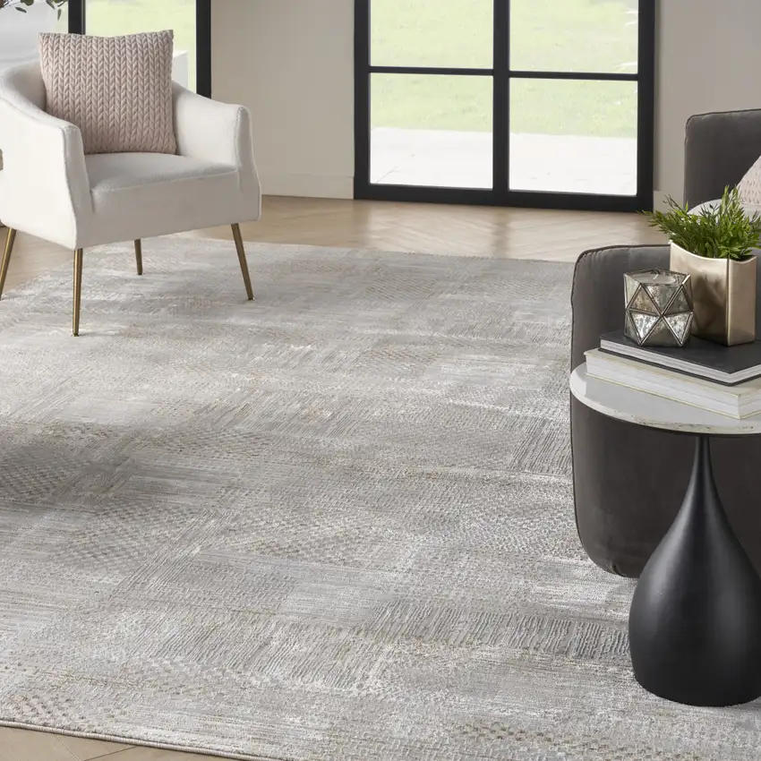 Ivory Silver and Gray Abstract Non Skid Area Rug Photo 8