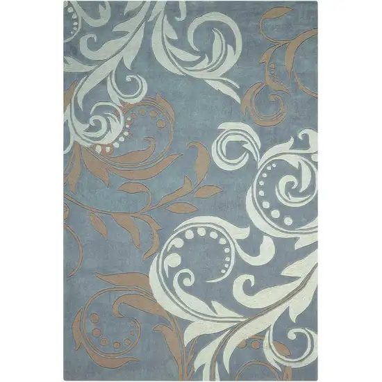 Ivory Slate Blue and Taupe Floral Area Rug Photo 5