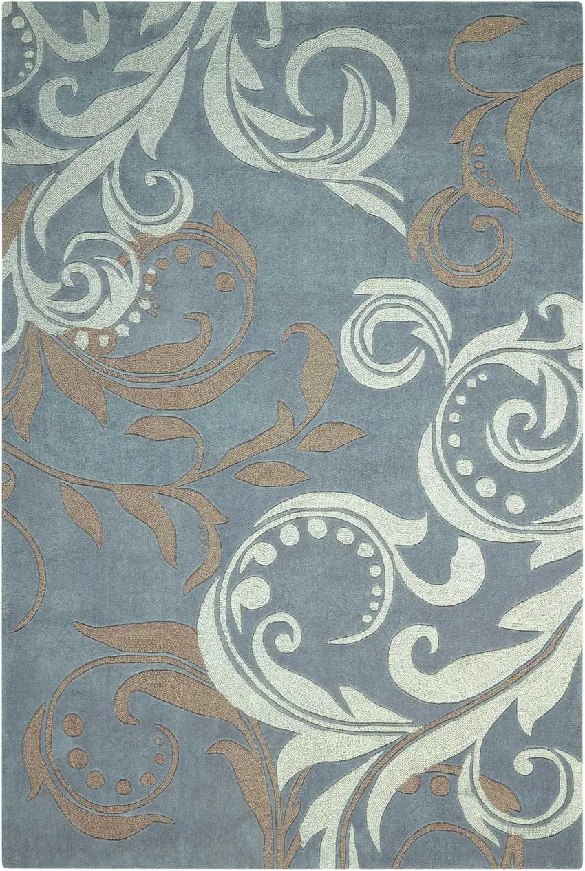 Ivory Slate Blue and Taupe Floral Area Rug Photo 5