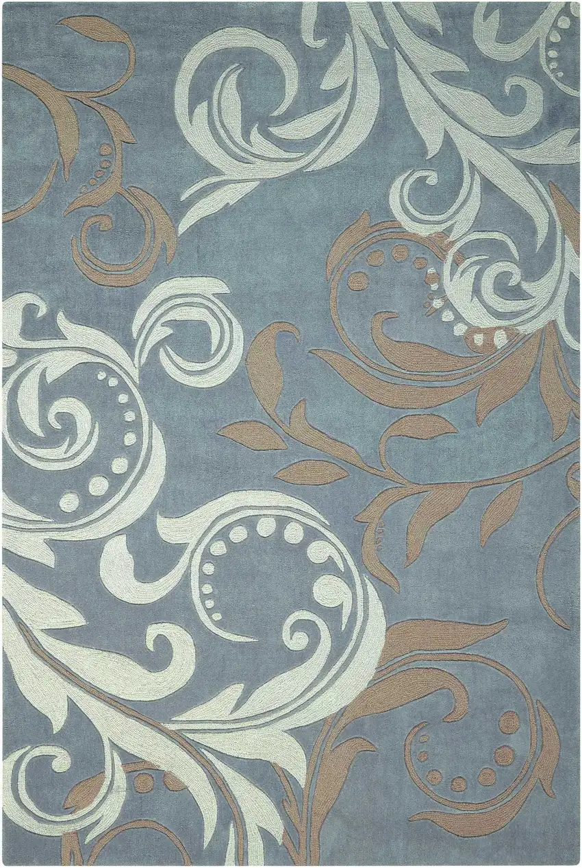 Ivory Slate Blue and Taupe Floral Area Rug Photo 2