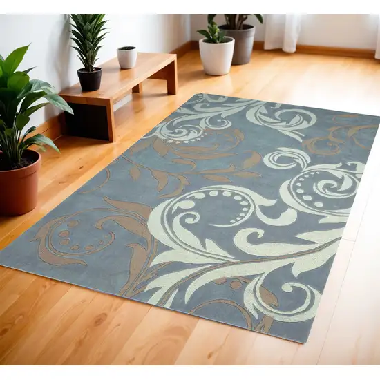 Ivory Slate Blue and Taupe Floral Area Rug Photo 1