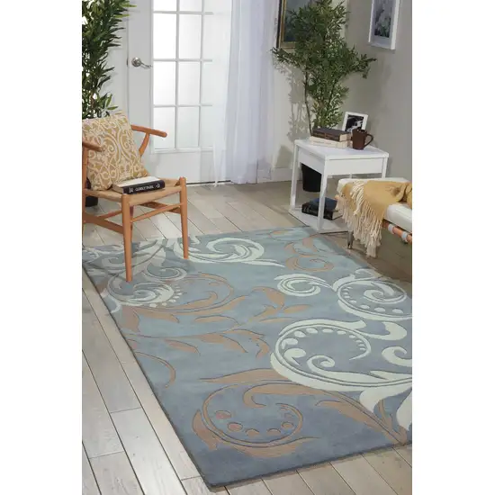 Ivory Slate Blue and Taupe Floral Area Rug Photo 4