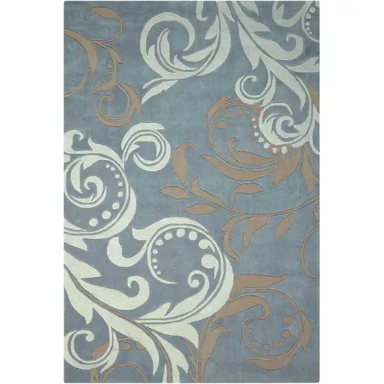 Ivory Slate Blue and Taupe Floral Area Rug Photo 7