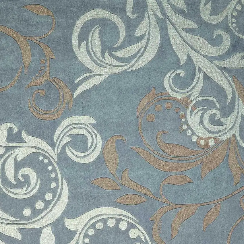 Ivory Slate Blue and Taupe Floral Area Rug Photo 3