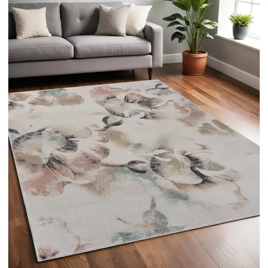 Ivory Soft Floral Artwork Area Rug Photo 1