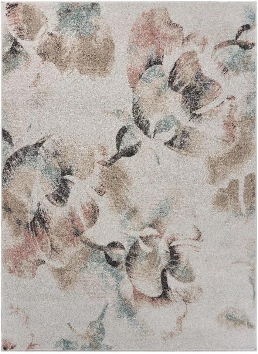 Ivory Soft Floral Artwork Area Rug Photo 1