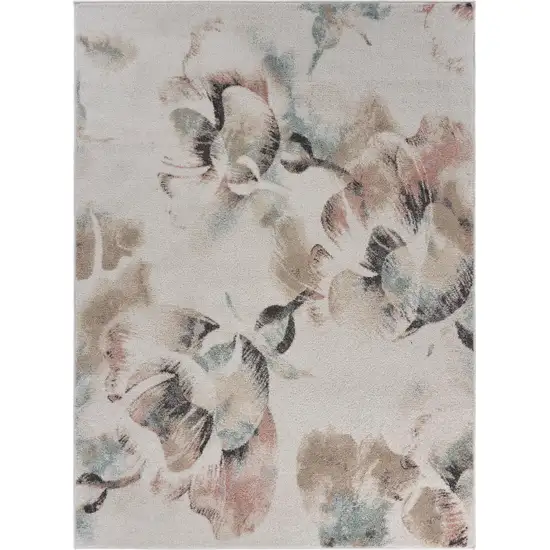 Ivory Soft Floral Artwork Area Rug Photo 2
