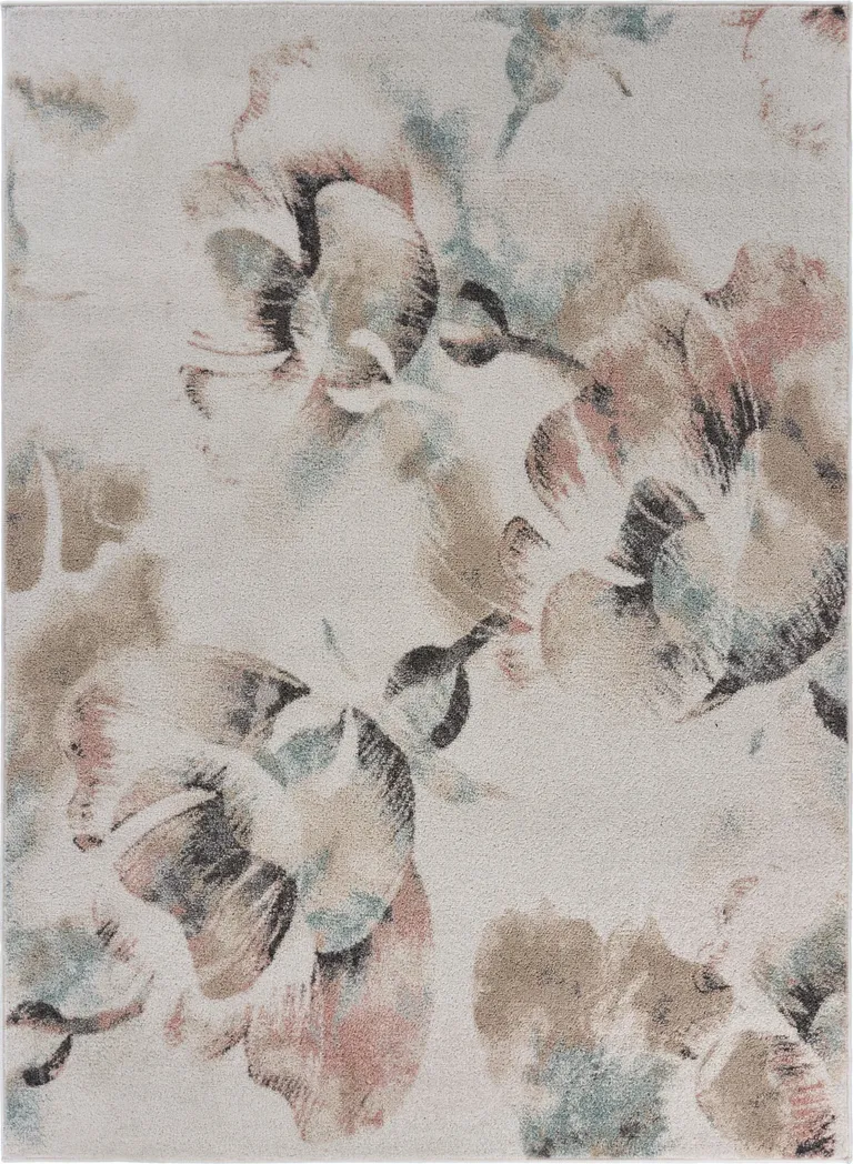 Ivory Soft Floral Artwork Area Rug Photo 4